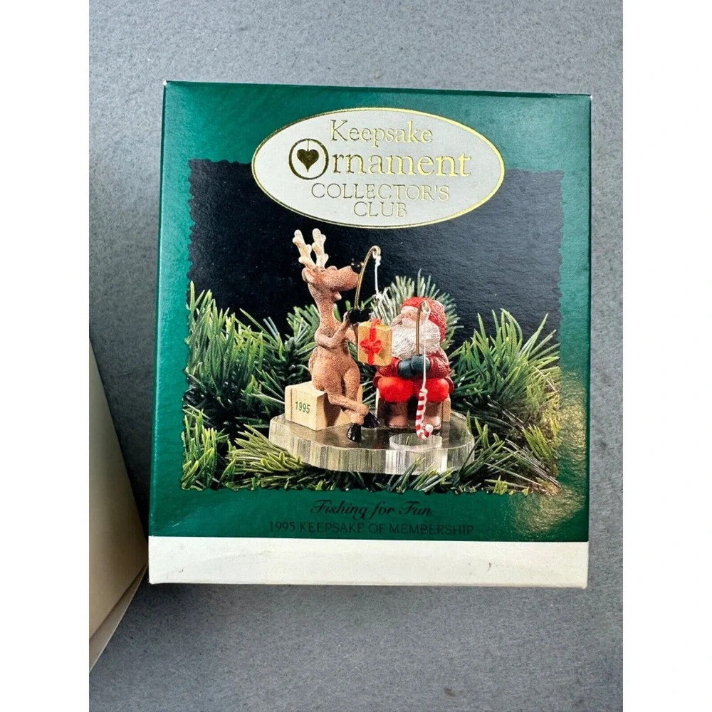 2 New Hallmark Keepsake Ornament Club Ornaments Santa and Fishing 1995‎ & 2006